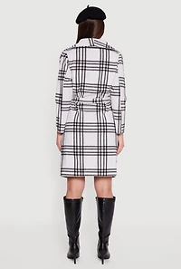 Trendy Plaid Fleece Wrap Coat with Tie Waist Belt