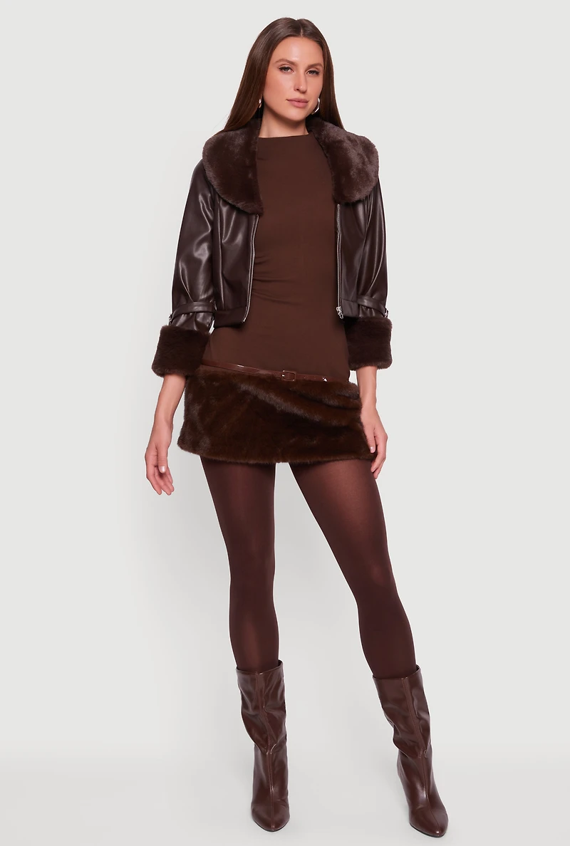 Faux Fur Trim Leather Jacket