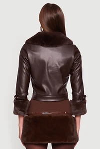 Faux Fur Trim Leather Jacket