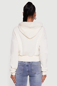 Faux Fur Trim Zip Front Hoodie with Pom Poms