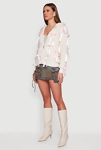 Sherpa Hooded Zip Front Bow Jacket