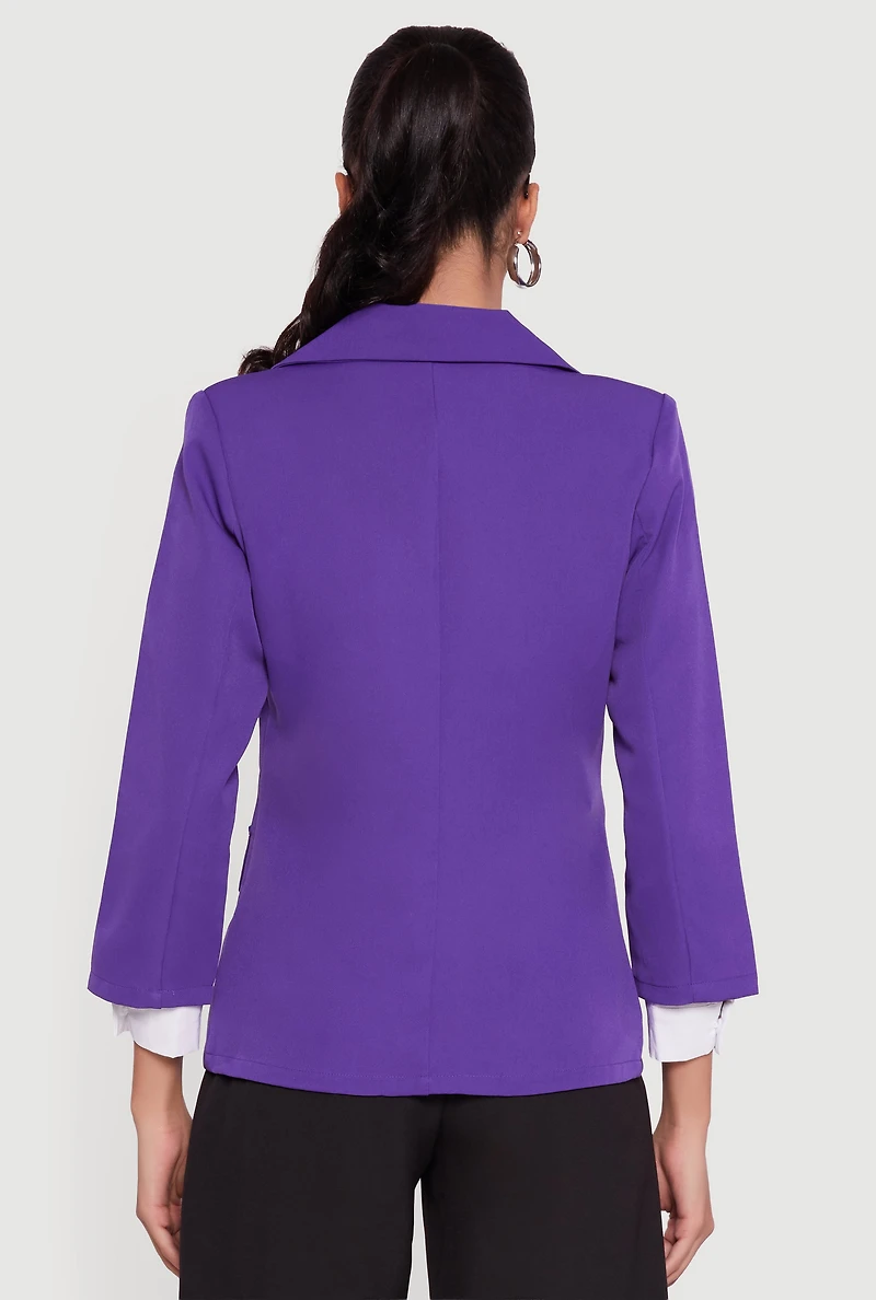 Womens Long Sleeve One Button Blazer, Purple, Size M
