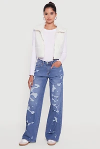 Drawstring Hem Cropped Zip Front Puffer Vest