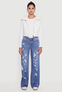 Drawstring Hem Cropped Zip Front Puffer Vest