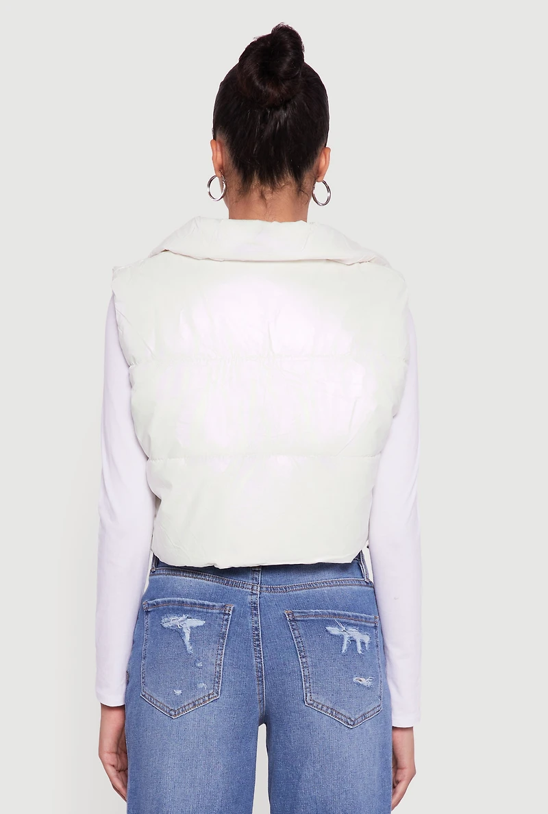 Drawstring Hem Cropped Zip Front Puffer Vest