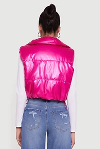 Womens Drawstring Hem Cropped Zip Front Puffer Vest, Pink, Size M