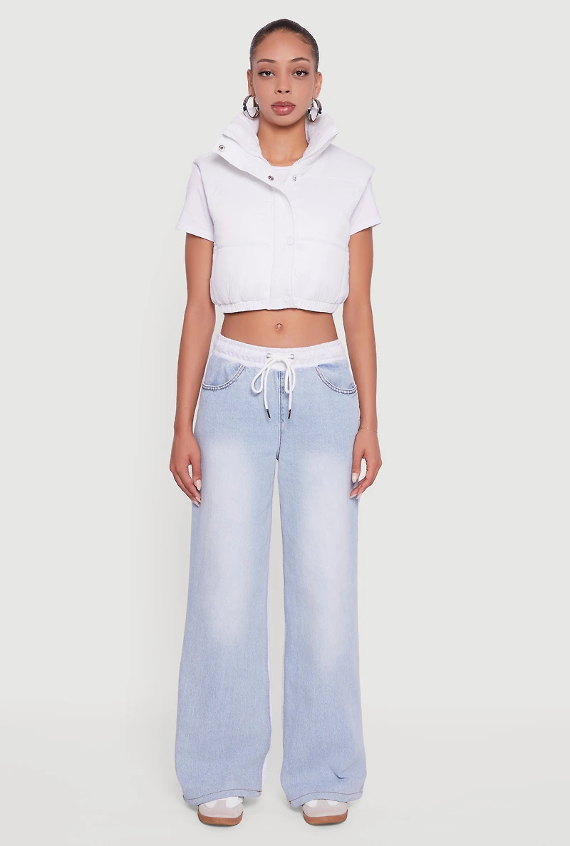 Snap Button Zip Front Cropped Puffer Vest