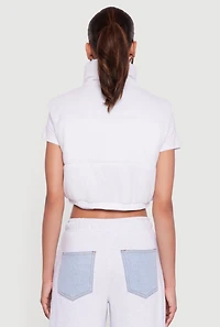 Womens Snap Button Zip Front Cropped Puffer Vest, White, Size XL