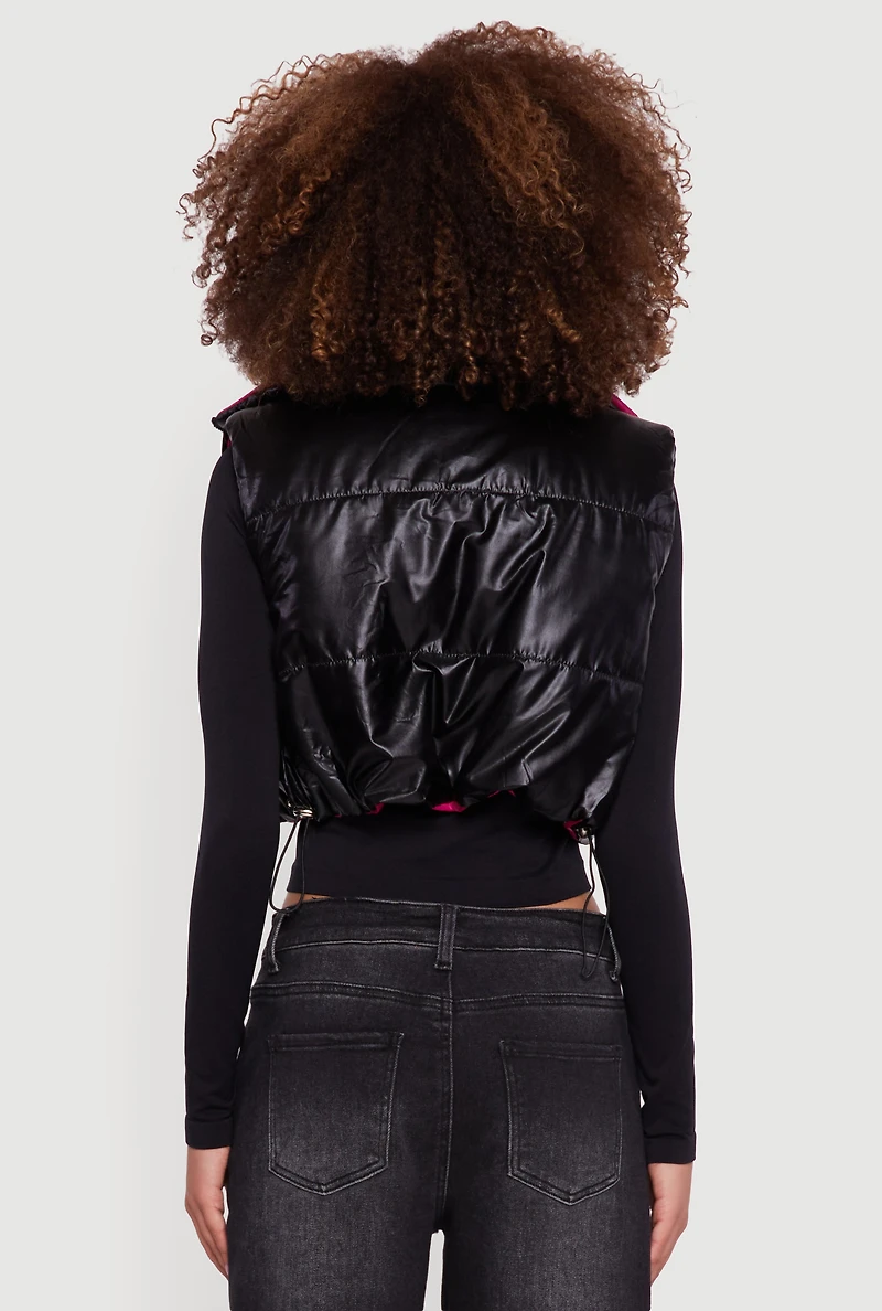 Womens Foiled Metallic Cropped Puffer Vest,