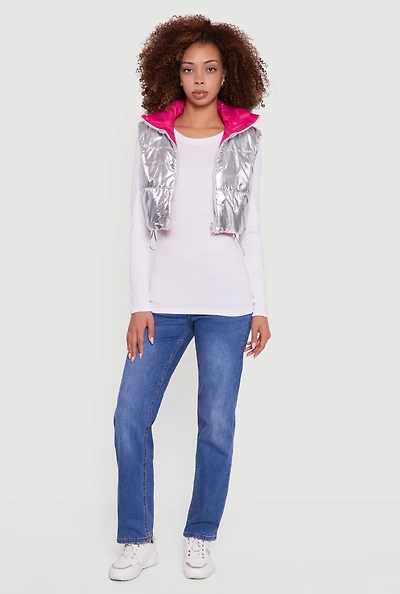 Foiled Metallic Cropped Puffer Vest