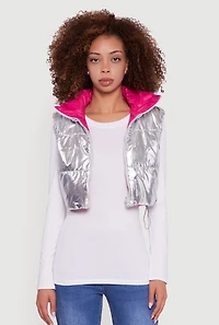Foiled Metallic Cropped Puffer Vest