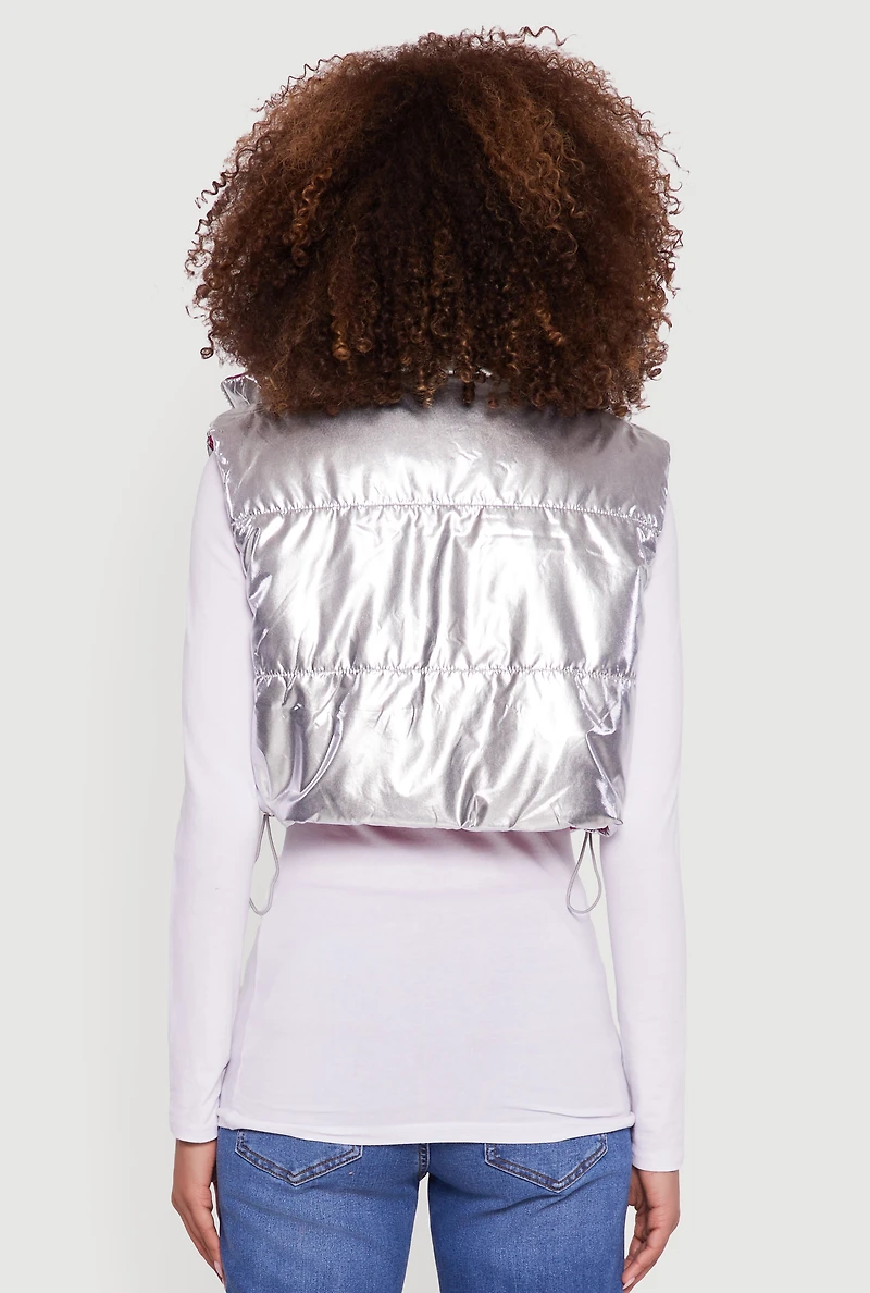 Foiled Metallic Cropped Puffer Vest