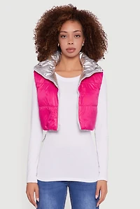 Foiled Metallic Cropped Puffer Vest