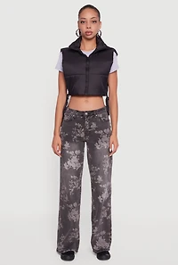 Womens Hooded Cropped Puffer Vest with Open Tie Sides,