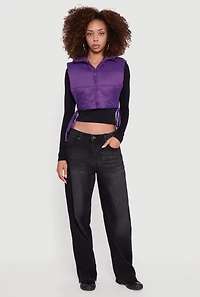 Hooded Cropped Puffer Vest with Open Tie Sides