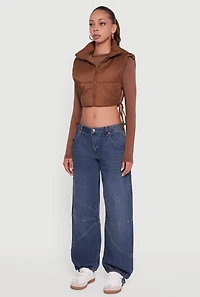 Hooded Cropped Puffer Vest with Open Tie Sides