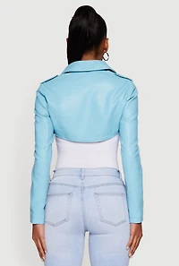 Faux Leather Cropped Moto Jacket with Belted Hem