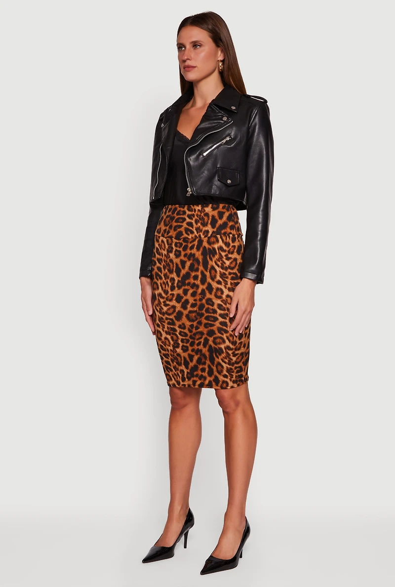 Faux Leather Long Sleeve Cropped Moto Jacket