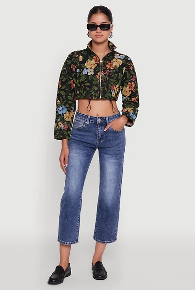 Womens Daisy Patterned Jacquard Cropped Jacket, Multi,