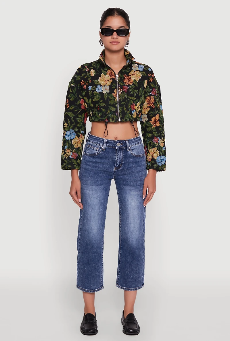 Womens Daisy Patterned Jacquard Cropped Jacket, Multi,