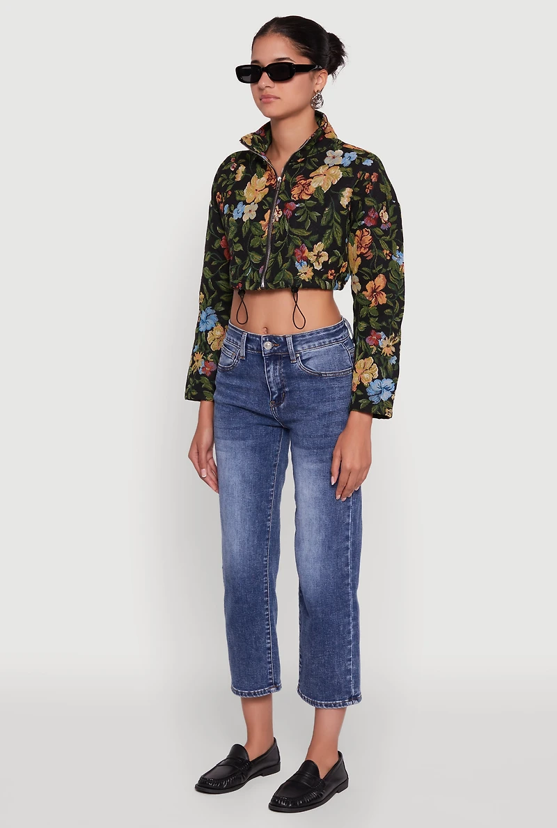 Womens Daisy Patterned Jacquard Cropped Jacket, Multi,