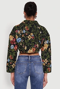 Womens Daisy Patterned Jacquard Cropped Jacket, Multi,