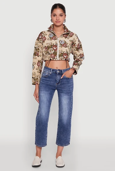 Womens Daisy Patterned Jacquard Cropped Jacket, Multi,