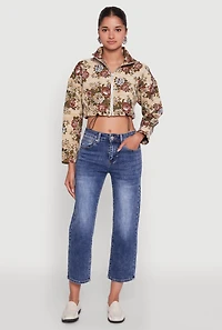 Womens Daisy Patterned Jacquard Cropped Jacket, Multi, Size M