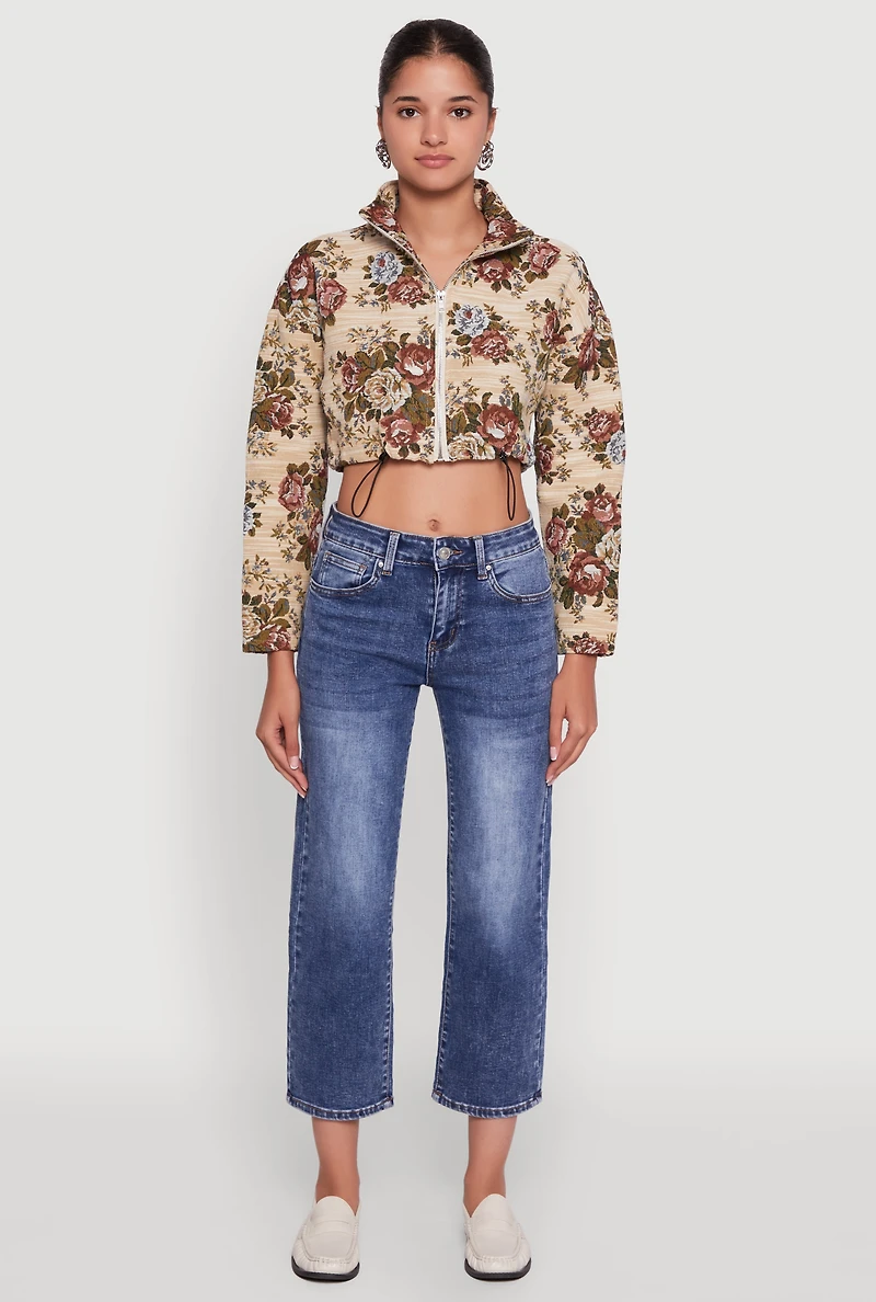 Womens Daisy Patterned Jacquard Cropped Jacket, Multi, Size M