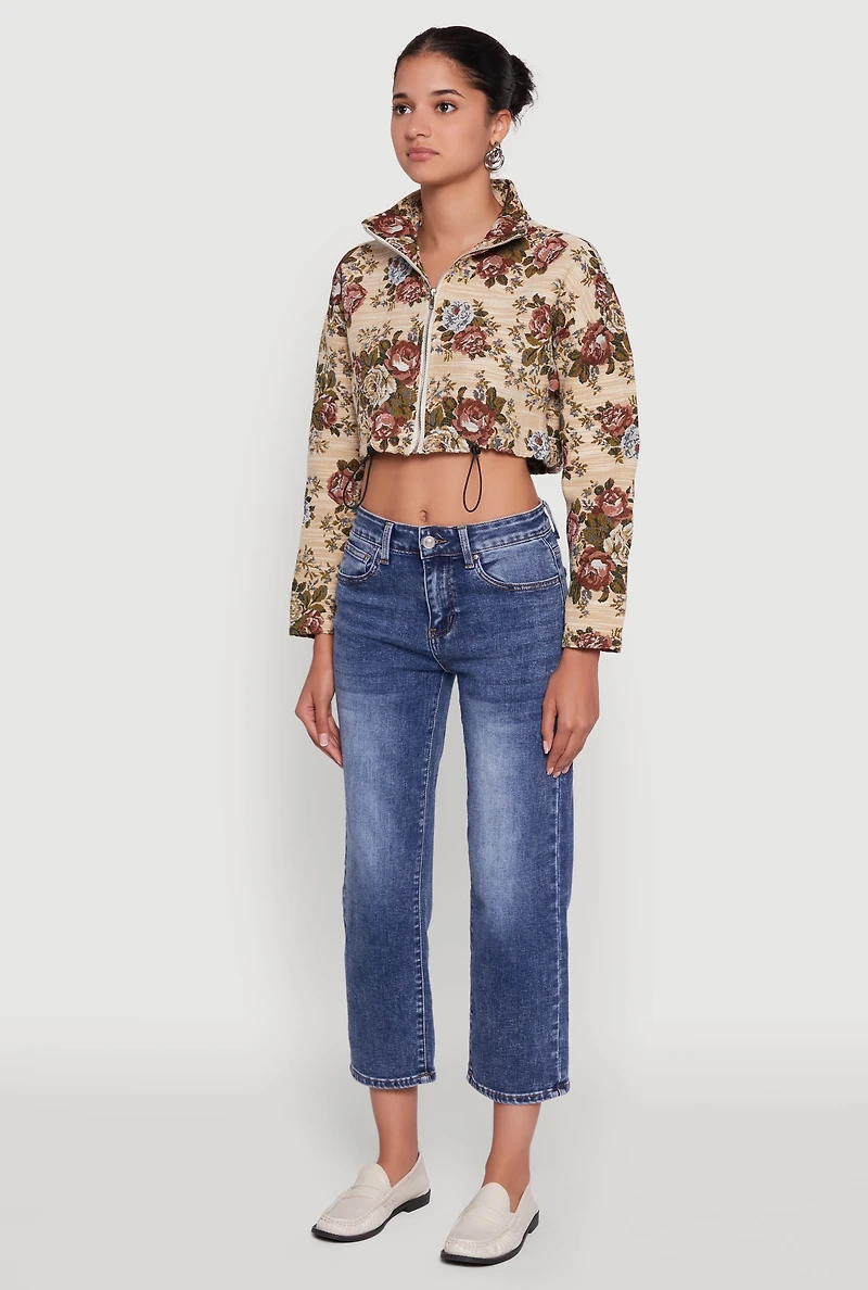 Daisy Patterned Jacquard Cropped Jacket