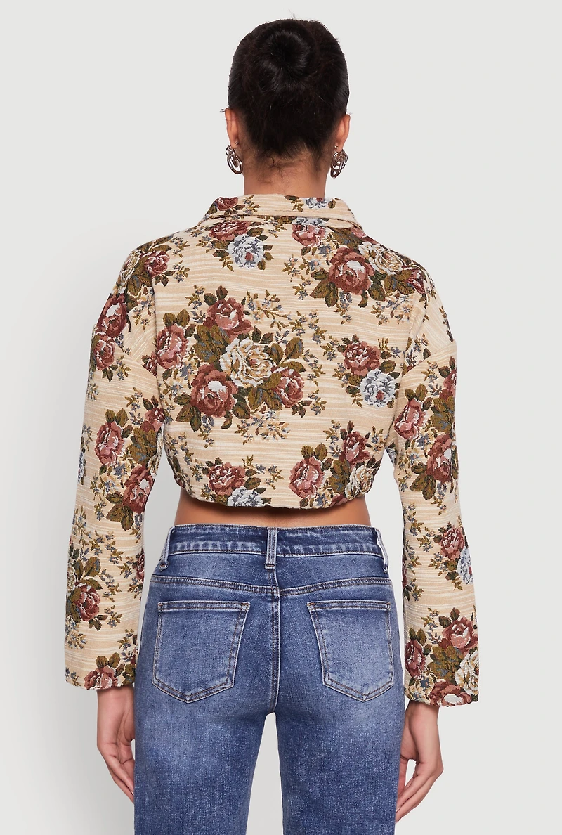Womens Daisy Patterned Jacquard Cropped Jacket, Multi, Size M