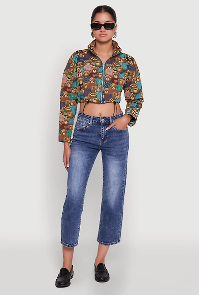 Womens Daisy Patterned Jacquard Cropped Jacket, Multi, Size S