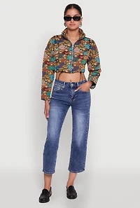 Womens Daisy Patterned Jacquard Cropped Jacket, Multi, Size L