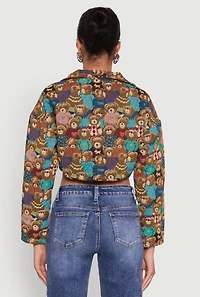 Womens Daisy Patterned Jacquard Cropped Jacket, Multi, Size L