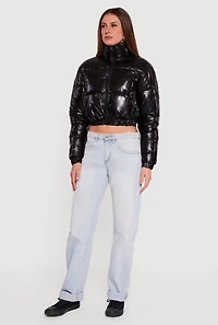 Zip Front Mock Neck Cropped Puffer Jacket