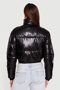 Zip Front Mock Neck Cropped Puffer Jacket