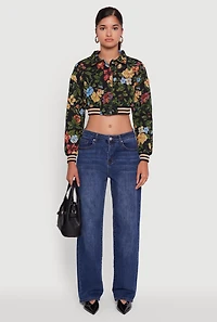 Womens Floral Jacquard Cropped Bomber Jacket, Multi, Size S