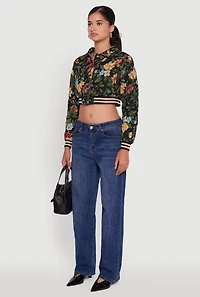Womens Floral Jacquard Cropped Bomber Jacket, Multi, Size S