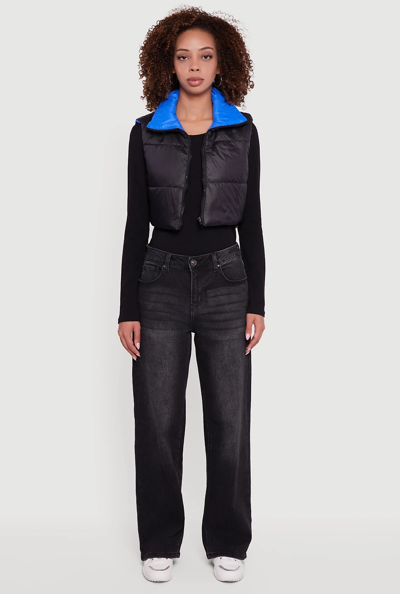 Color Blocked Drawstring Hem Puffer Vest