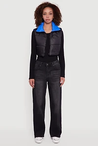 Color Blocked Drawstring Hem Puffer Vest