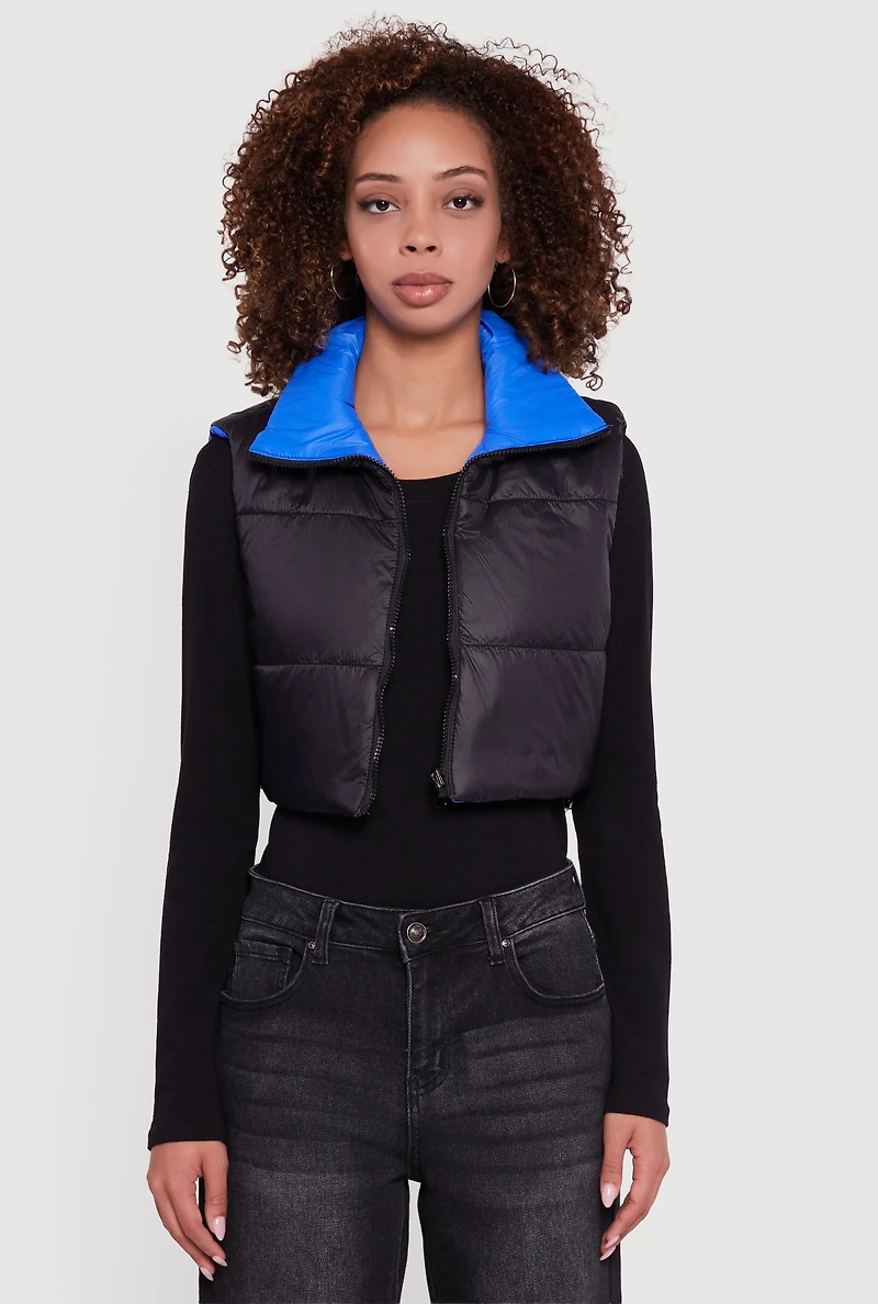 Color Blocked Drawstring Hem Puffer Vest