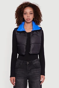 Color Blocked Drawstring Hem Puffer Vest