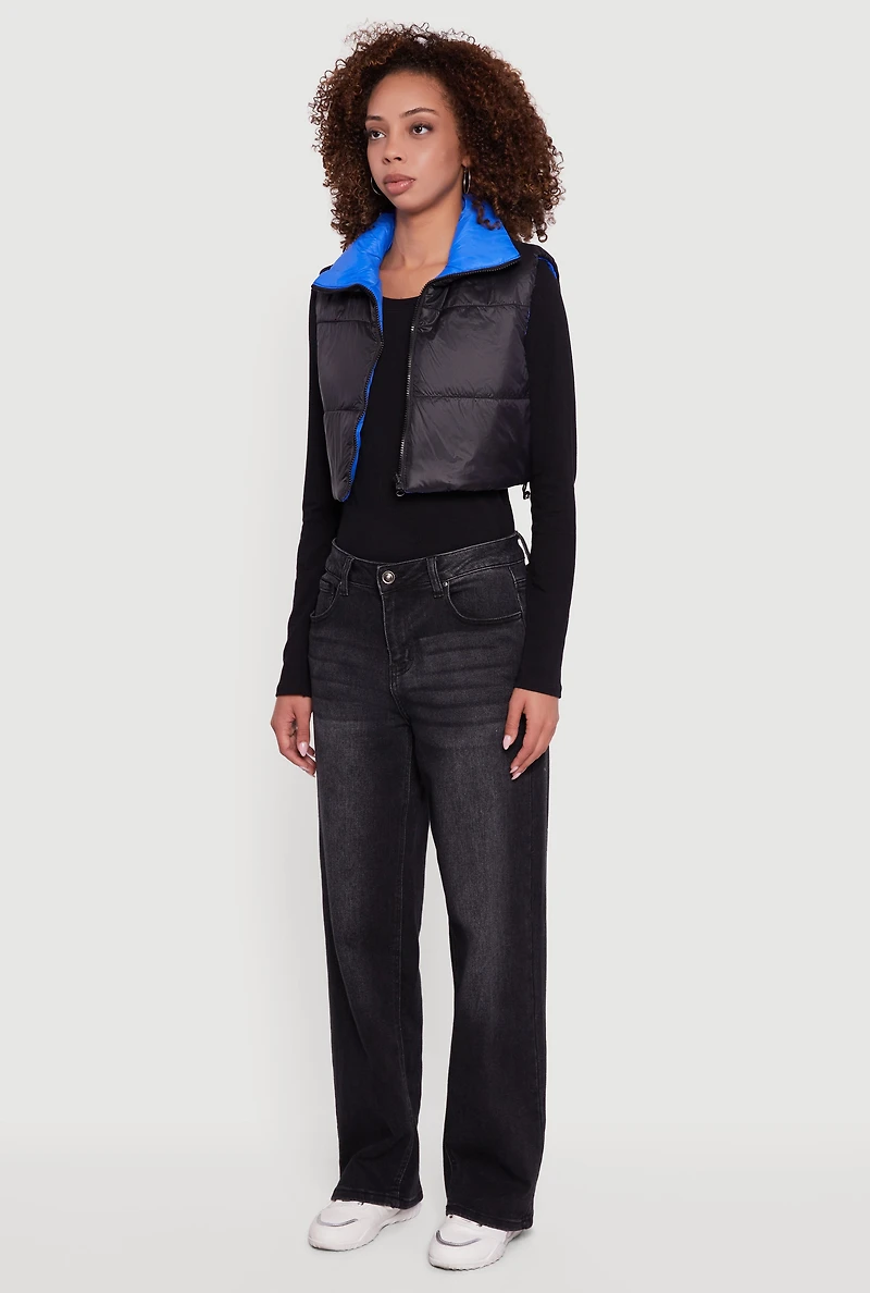 Color Blocked Drawstring Hem Puffer Vest