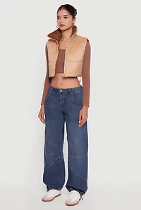 Womens Color Blocked Drawstring Hem Puffer Vest,