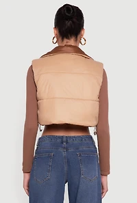 Womens Color Blocked Drawstring Hem Puffer Vest,