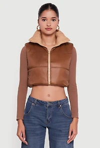 Womens Color Blocked Drawstring Hem Puffer Vest,