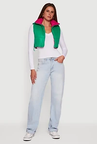 Womens Color Blocked Drawstring Hem Puffer Vest,