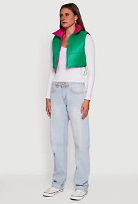 Womens Color Blocked Drawstring Hem Puffer Vest,