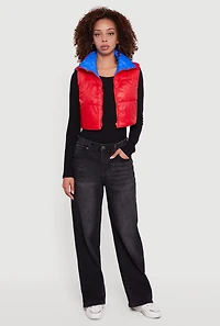Color Blocked Drawstring Hem Puffer Vest