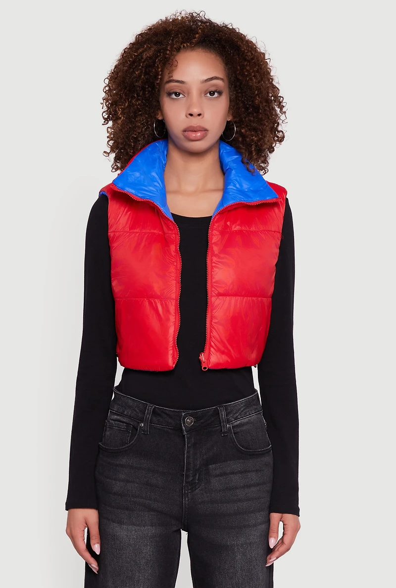 Color Blocked Drawstring Hem Puffer Vest